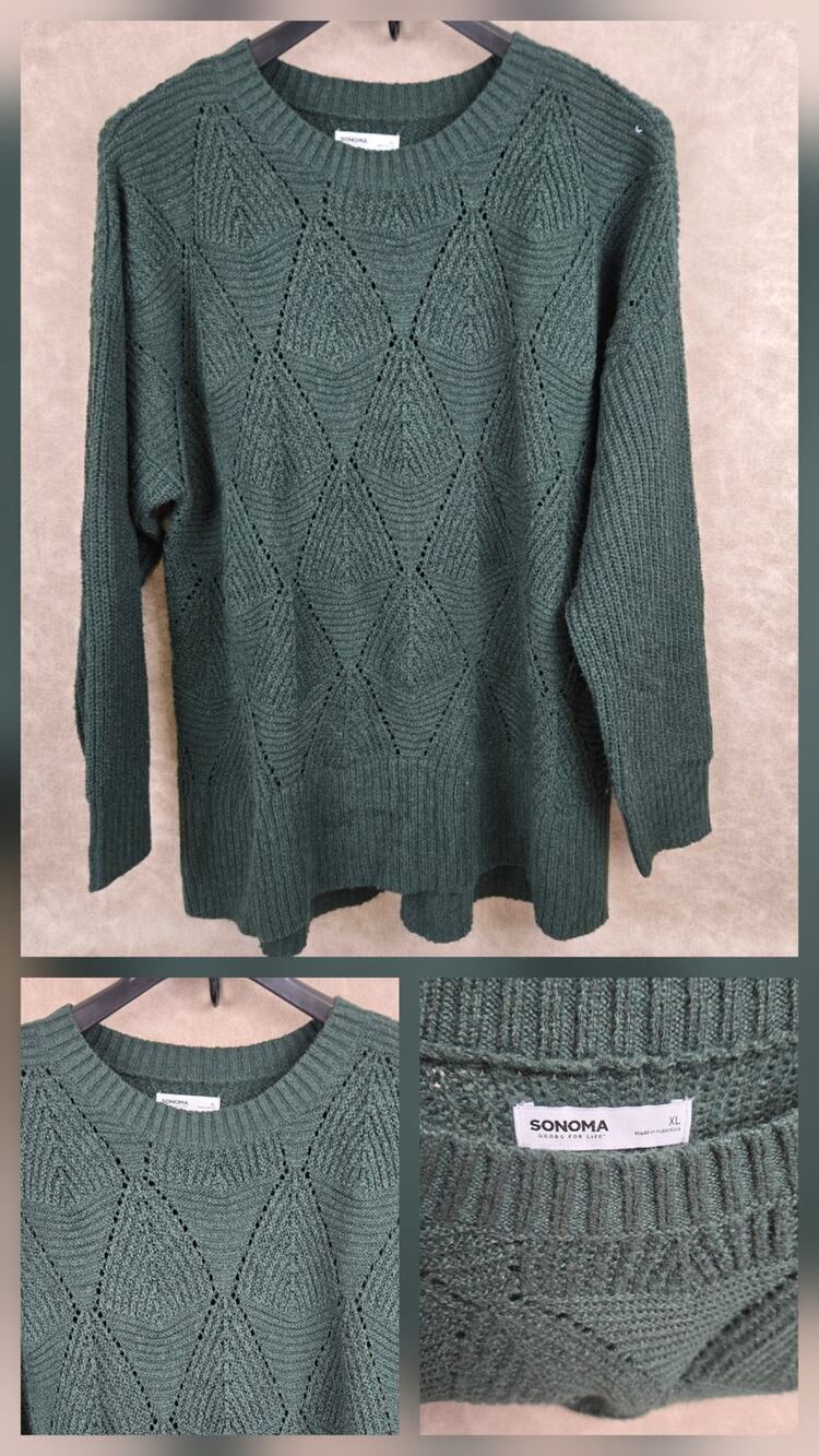 Sonoma Green XL Diamond Pointelle Knit Sweater